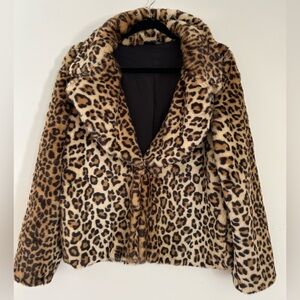 Love Token Faux Fur Cozy Leopard Print Jacket Size XS